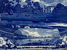 Load image into Gallery viewer, Historical Staffordshire Blue Platter Oatlands Surrey 4 Medallion Erie Canal