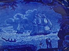 Load image into Gallery viewer, Historical Staffordshire Blue Platter Christianburg Danish Settlement on the Gold Coast of Africa