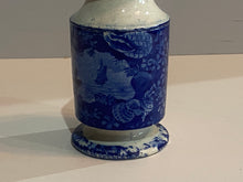 Load image into Gallery viewer, Historical Staffordshire Blue Pepper Pot 2 Men In Sailboat Shell Border Rare