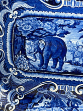 Load image into Gallery viewer, Staffordshire Blue Transfer Quadrupeds Platter Elephant Ca. 1825