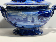 Load image into Gallery viewer, Historical Staffordshire Blue Soup Tureen Bellville On Passaic River Rare 1825