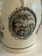 Load image into Gallery viewer, Staffordshire Creamware Liverpool Pitcher Polychrome American Ship and Sailor Hope Transfer