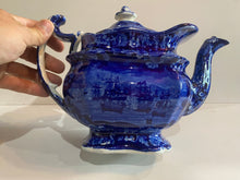 Load image into Gallery viewer, Historical Staffordshire Blue Teapot Macdonough’s Victory Ca. 1825
