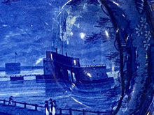 Load image into Gallery viewer, Historical Staffordshire Blue Well and Tree Platter Castle Gardens Battery New York Ca. 1825