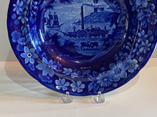 Load image into Gallery viewer, Historical Staffordshire Blue Soup Plate Fulton Steamboat Ca. 1825