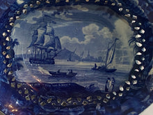 Load image into Gallery viewer, Historical Staffordshire Blue Reticulated Basket Eirth on the Thames Scare View on this Form
