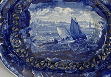 Load image into Gallery viewer, Historical Staffordshire Blue Reticulated Basket Tray Marine Views Shell 1825