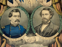 Load image into Gallery viewer, Original Currier & Ives Grand National Democratic Banner Peace Union and Victory Genl. George McClellan Hon. H. Pendleton