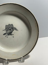 Load image into Gallery viewer, Staffordshire Pearlware Black Transfer Eagle Shield Plate Ca. 1830’s
