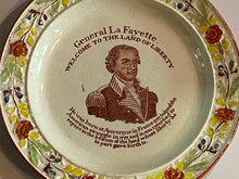 Load image into Gallery viewer, Staffordshire Pearlware General Lafayette Welcome to The Land of Liberty Childs Plate Right Facing