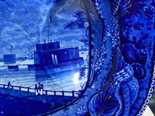 Load image into Gallery viewer, Historical Staffordshire Blue Platter Well Tree Castle Gardens Battery New York