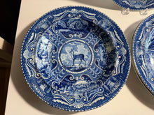 Load image into Gallery viewer, Staffordshire Blue Transfer Soup Plate Quadrupeds Tibetan Mule Deer Ca. 1825