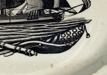 Load image into Gallery viewer, Staffordshire Creamware Liverpool Plate American Ship With Flag And Cannon 1800
