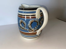 Load image into Gallery viewer, Staffordshire Mochaware Mocha Pitcher With Earthworm On Blue Background 1820