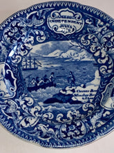 Load image into Gallery viewer, Historical Staffordshire Blue Cup Plate Pilgrim America Independence Book Piece