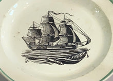 Load image into Gallery viewer, Staffordshire Creamware Liverpool Plate American Ship With Flag And Cannon 1800
