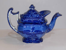 Load image into Gallery viewer, Historical Staffordshire Blue Teapot Boston Harbor Eagle