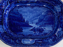 Load image into Gallery viewer, Historical Staffordshire Blue Small Platter Highlands Hudson River Chancellor of Livingston Boat 1825