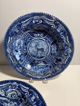 Load image into Gallery viewer, Staffordshire Blue Transfer Soup Plate Quadrupeds Tibetan Mule Deer Ca. 1825