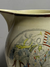 Load image into Gallery viewer, Staffordshire Creamware Liverpool Pitcher Polychrome Map of East Coast American Ship and Jefferson Eagle Ca. 1800