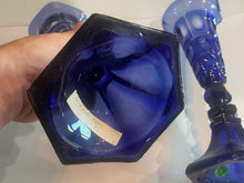 Load image into Gallery viewer, Boston Sandwich Glass Blue Vase 4 Thumbprint Matched Pair Ca. 1840