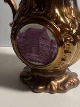 Load image into Gallery viewer, Historical Staffordshire Copper Luster Pitcher William Henry Harrison Log Cabin