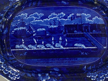 Load image into Gallery viewer, Historical Staffordshire Blue Landing of Lafayette At Castle Gardens Platter 17”