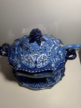 Load image into Gallery viewer, Dark Blue Staffordshire Quadrupeds Soup Tureen and Tray Camel