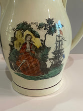 Load image into Gallery viewer, Staffordshire Creamware Liverpool Pitcher Polychrome American Ship and Sailor Hope Transfer