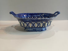 Load image into Gallery viewer, Historical Staffordshire Blue Reticulated Basket Eirth on the Thames Scare View on this Form