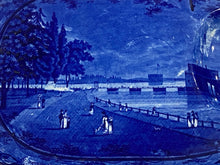 Load image into Gallery viewer, Historical Staffordshire Blue Well and Tree Platter Castle Gardens Battery New York Ca. 1825