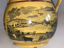 Load image into Gallery viewer, Staffordshsire Canary Pink Luster Transfer Pitcher View of Lake George New York Ca. 1820