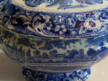 Load image into Gallery viewer, Historical Staffordshire Blue Gravy Tureen and Tray Upper Ferry Bridge Over River Schuylkill