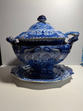Load image into Gallery viewer, Dark Blue Staffordshire Quadrupeds Soup Tureen and Tray Camel