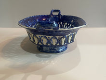 Load image into Gallery viewer, Historical Staffordshire Blue Reticulated Basket Eirth on the Thames Scare View on this Form