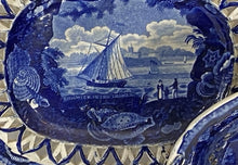 Load image into Gallery viewer, Historical Staffordshire Blue Reticulated Basket Tray Marine Views Shell 1825