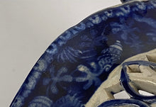 Load image into Gallery viewer, Historical Staffordshire Blue Reticulated Basket Tray Marine Views Shell 1825