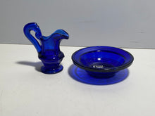Load image into Gallery viewer, Boston And Sandwich Glass Lacy Toy Pitcher And Basin Cobalt Blue Panel