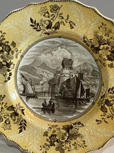 Load image into Gallery viewer, Staffordshire Yellow and Brown Transfer Plate Cetara Bay of Salerno