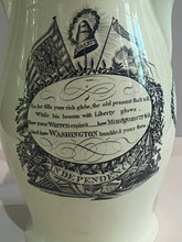 Load image into Gallery viewer, Staffordshire Creamware Liverpool Pitcher Polychrome American Ship Liberty and Independence Washington Poem