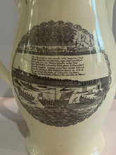 Load image into Gallery viewer, Staffordshire Creamware Liverpool Pitcher Boston Frigate Polychrome Ship Building Scene