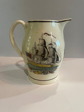 Load image into Gallery viewer, Staffordshire Creamware Liverpool Pitcher Polychrome American Ship and Sailor Hope Transfer