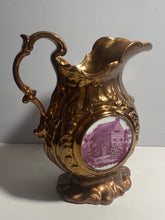 Load image into Gallery viewer, Historical Staffordshire Copper Luster Pitcher William Henry Harrison Log Cabin