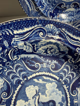 Load image into Gallery viewer, Staffordshire Blue Transfer Soup Plate Quadrupeds Tibetan Mule Deer Ca. 1825