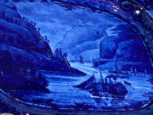 Load image into Gallery viewer, Historical Staffordshire Blue Small Platter Highlands Hudson River Chancellor of Livingston Boat 1825
