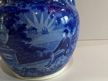 Load image into Gallery viewer, Historical Staffordshire Blue Pitcher Lafayette At Washington’s Tomb by Mayer