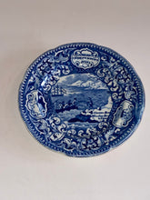 Load image into Gallery viewer, Historical Staffordshire Blue Cup Plate Pilgrim America Independence Book Piece