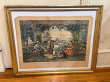 Load image into Gallery viewer, Original Currier & Ives Print Home From The Brook Lucky Fisherman Large Folio