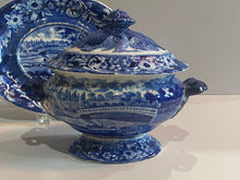 Load image into Gallery viewer, Historical Staffordshire Blue Gravy Tureen and Tray Upper Ferry Bridge Over River Schuylkill