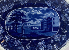 Load image into Gallery viewer, Historical Staffordshire Blue Platter Brooklyn Ferry New York Rare View